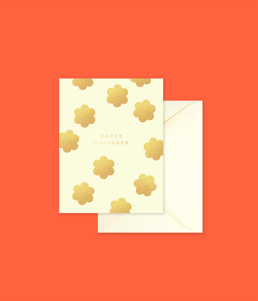 Cream Flower Happy Holidays Foil Flat Cards (5-Pack)