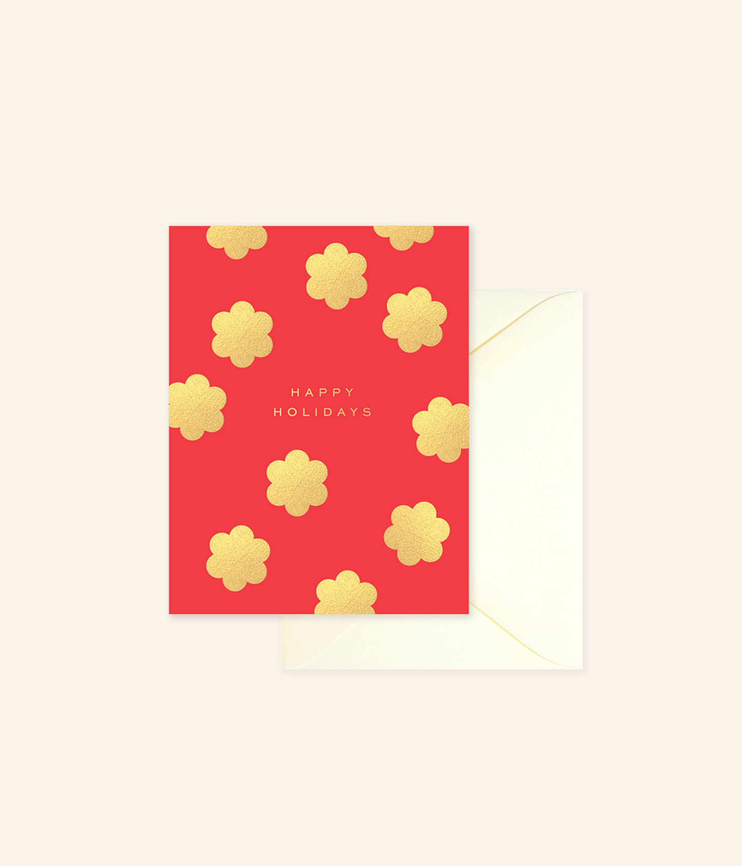 Red Flower Happy Holidays Foil Flat Cards (5-Pack)